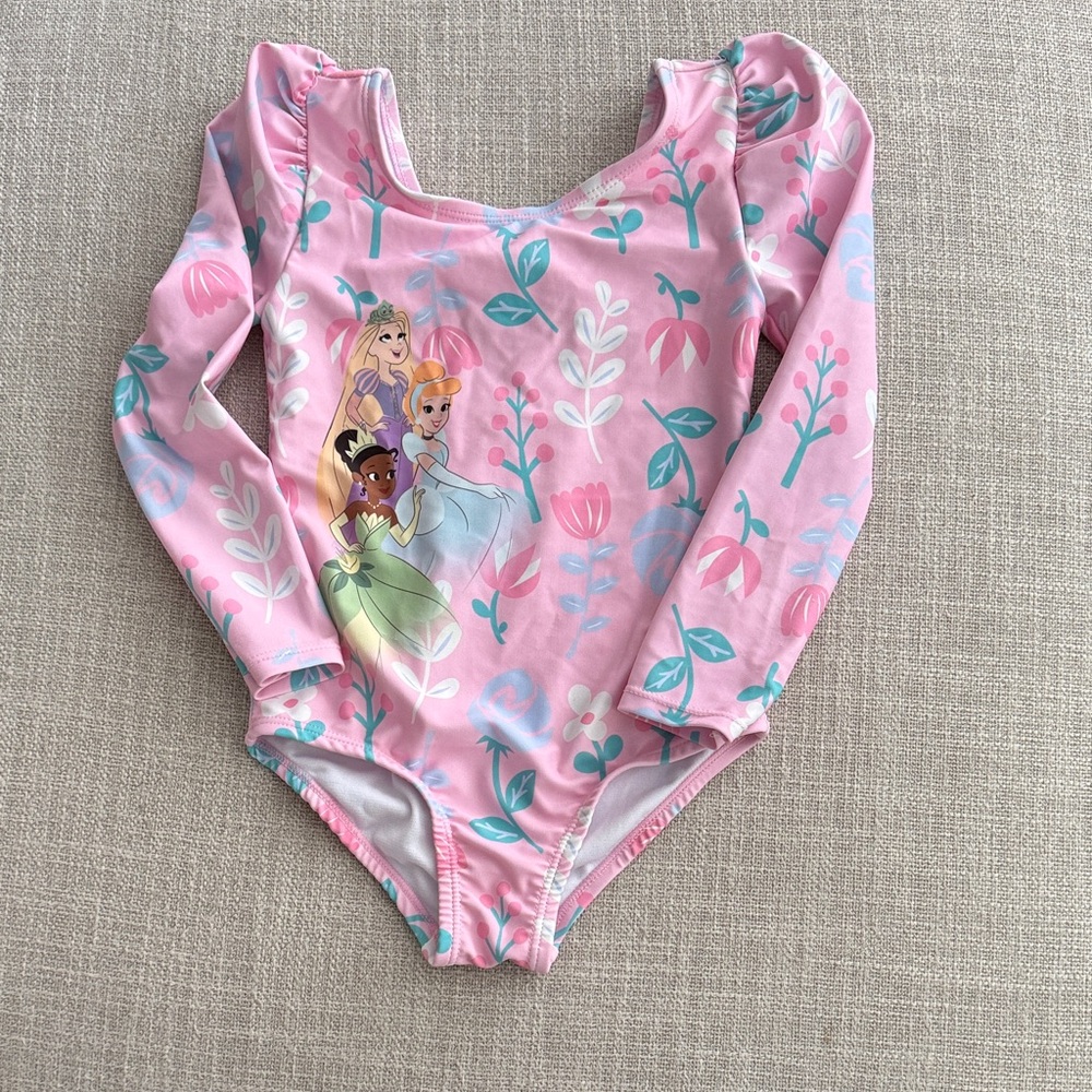 Disney Pink & Teal Princess Floral Long Sleeve rash guard swim
